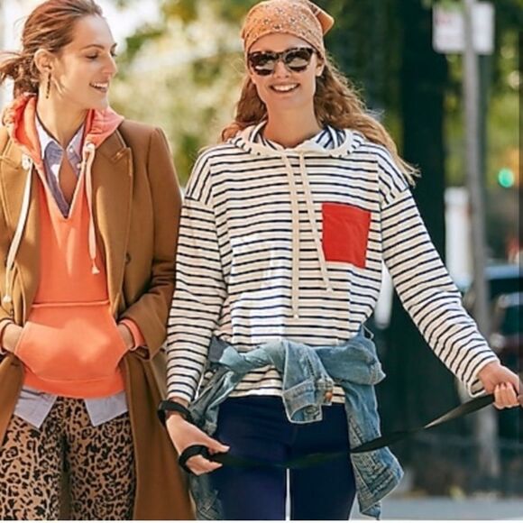 J. Crew Striped Patch Pocket Lightweight Hoodie - Picture 1 of 8